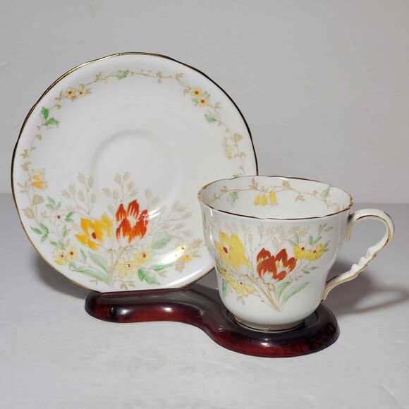 Royal Stafford Teacup and Saucer Yellow Orange Flowers Vintage - Picture 1 of 10